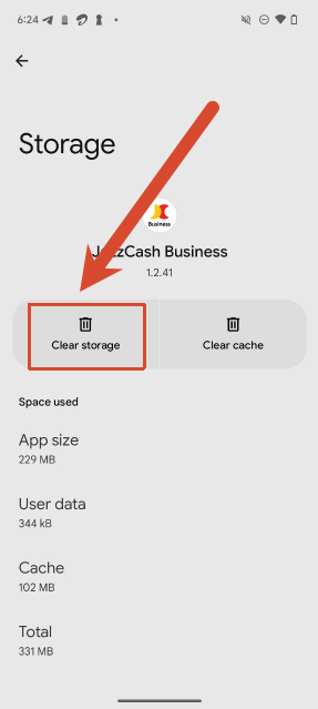Tap Clear storage